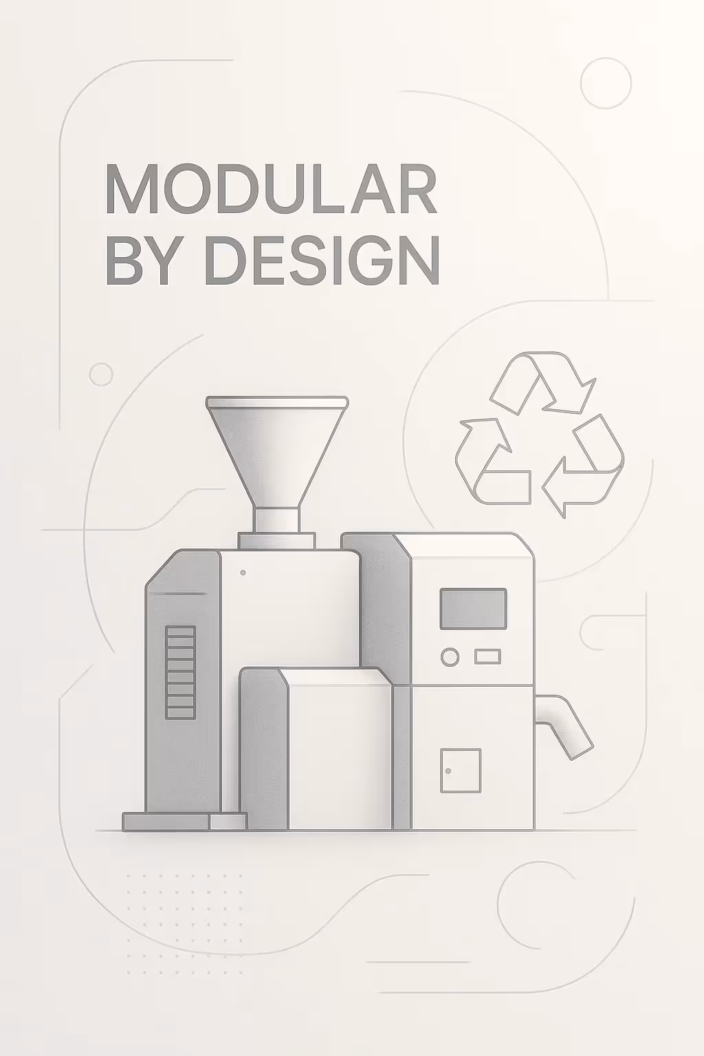 Diagram showing the modular arrangement of plastic recycling equipment.
